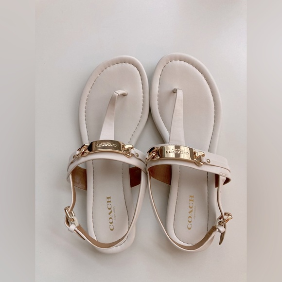 Coach, T-strap, Size 5.5, White Patent Leather Sandals, (Women) - Picture 8 of 9